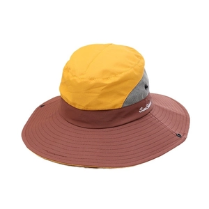 Yellow and brown outdoor sun hat with wide brim, breathable mesh and SunShade embroidery