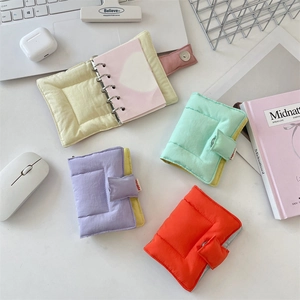 Minimalist color-block fabric ring binder notebook with 6-hole metal clips and snap closure