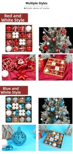 Detail of red and blue Christmas balls with snowflake textures and matte finish