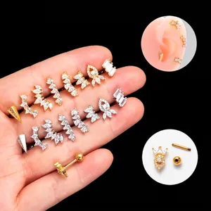 Edelstahl Knorpel Stecker Ohrringe Zirkon Kupfer Herz Geometrisch Schraubverschluss Piercing Schmuck Für Frauen