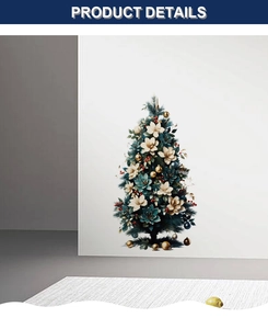 Detail of Christmas tree wall sticker with white flowers, gold baubles and red berries