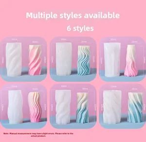 Detailed size chart for wave column candle silicone molds with product dimensions