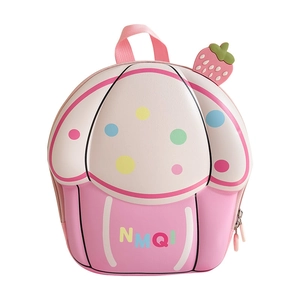 Cute pink strawberry cupcake shaped children's chest bag with colorful dot accents