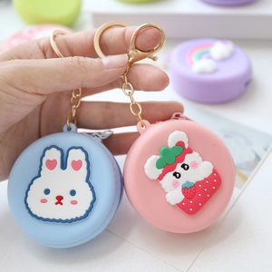 Cute cartoon silicone coin purses with rabbit and strawberry patterns and gold keychains
