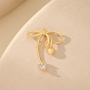Golden bow pendant with heart-shaped zircon for DIY jewelry necklace and earring making