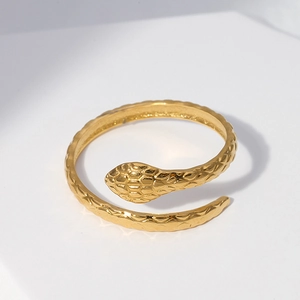 Snake Ring Stainless Steel Adjustable Open Band With Scale Texture Animal Design Punk Style For Women Men