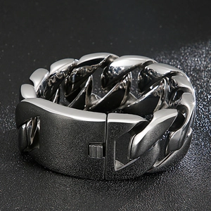 Polished 316L Stainless Steel Heavy Cuban Link Bracelet Men Thick Curb Chain Hip Hop Punk Style Jewelry