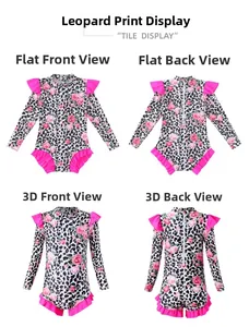 Détails du maillot de bain manches longues pour filles avec motif léopard rose et volants