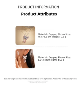 Detailed specs of zircon bowknot necklace and pear drop earrings jewelry set