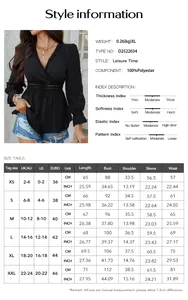 Guide des tailles détaillé pour haut femme col en V avec mesures en CM et INCH