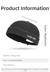 Size chart for adjustable washed cotton docker hat with 55-60cm circumference details