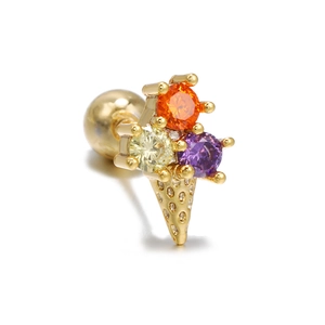 Sweet ice cream stud earring with colorful zircon stones and golden stainless steel finish