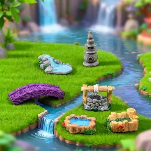 Resin Miniature Landscape Ornaments Retro Stone Bridge Well Lighthouse Fairy Garden DIY Terrarium Decor Desk Accessories