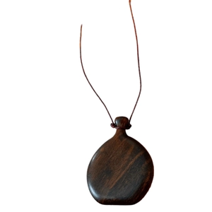 Vintage wooden flask pendant necklace with minimalist dark brown teardrop design