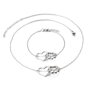 Bijoux En Acier Inoxydable Collier Et Bracelet Entrelacés Cœur Et Patte Simple Cadeau Commémoratif Mignon Pour Femmes