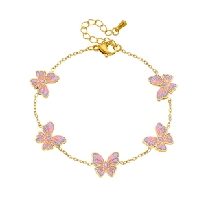Bracelet papillon doré avec breloques en émail dégradé rose et violet pour femme