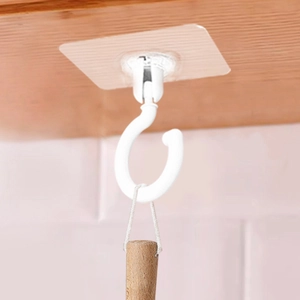 White 360-degree rotating ceiling hook for kitchen tool storage under cabinets