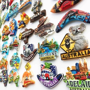 Colorful Australia resin magnets featuring koalas, kangaroos and Sydney landmarks on white