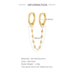 Detailed specs of S925 sterling silver chain earrings with dimensions and S925 hallmark