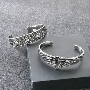 Retro stainless steel angel cross cuff bracelet with vintage star and virgin mary design