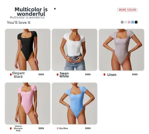 Body a maniche corte con bordo in pizzo e scollo a U in diversi colori moda