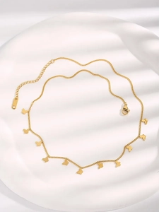 Detail of gold multi-butterfly necklace with adjustable lobster clasp and fine chain