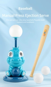 Detail of dinosaur baseball launcher set with bat and three balls for kids' indoor sports