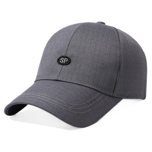 Men's dark gray baseball cap with curved brim and embroidered oval SP logo patch