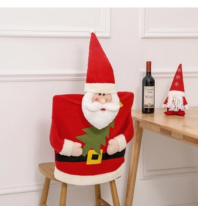 Detail of Santa chair cover featuring a plush white beard and 3D felt Christmas tree