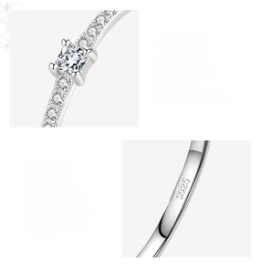 Detailed close-up of S925 hallmark and square 5A zircon hand-set in sterling silver ring