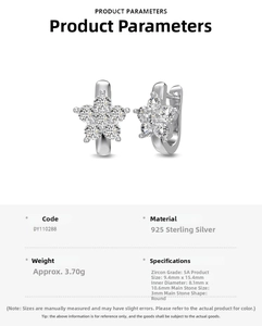 Detail view of S925 sterling silver star earrings with 5A zircon and 9.4mm size specifications