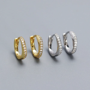 Luxurious S925 silver hoop earrings with irregular pavé cubic zirconia in gold and silver
