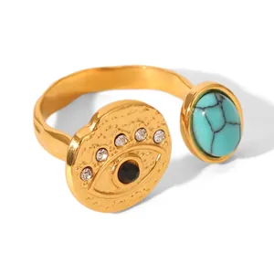 Detail of adjustable evil eye ring with turquoise and black stone weighing 4.2g