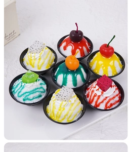 Detailed set of realistic 7cm artificial fruit smoothie bowls and dessert models
