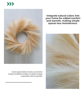 Detail view showing the fluffy feather-like texture of a natural beige pampas grass wreath