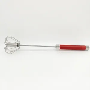 Detail view of 12-inch semi-automatic whisk with red handle showing 32cm length measurement