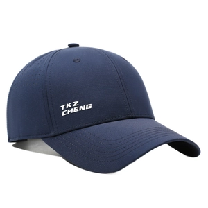Quick-dry breathable navy blue mesh baseball cap with laser-cut holes and side logo