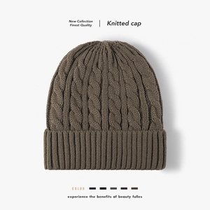 Winter Cable Knit Beanie Hat For Men Women Thickened Fleece Lined Warm Thermal Windproof Cuffed Solid Color Acrylic Cap