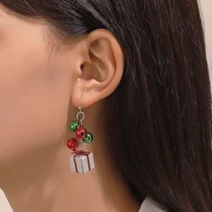 Creative Christmas candy cane and bell drop earrings for women with festive red and green colors