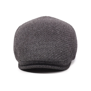 Thick dark grey wool blend flat cap for men featuring warm winter ear protection