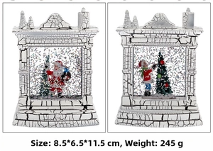 Christmas fireplace snow globe lantern with Santa Claus and tree
