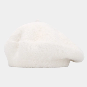 Faux mink fur beret for women in solid white featuring soft plush texture and warm design