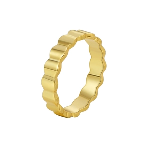 French retro 18K gold wavy band ring with polished minimalist gear design for women