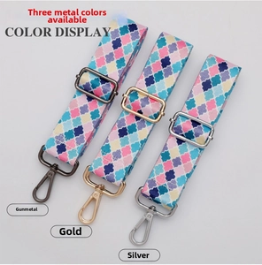 Adjustable 38mm wide colorful patterned bag straps with gunmetal, gold, and silver hardware