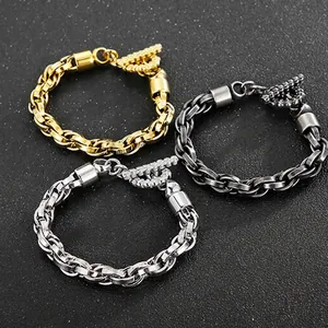 Bracelet Pour Hommes Tête De Mort Fermoir À Bascule Acier Inoxydable 316L Chaîne Épaisse Gothique Punk