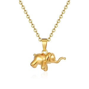 Collier minimaliste en acier inoxydable plaqué or 18K avec petit pendentif éléphant 3D