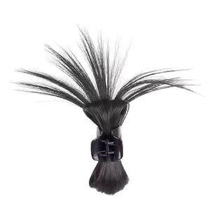 Messy bun hair claw clip with black synthetic hair extensions for a natural fountain look