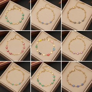 Evil Eye Heart Bracelet Stainless Steel Enamel Colorful Charm Adjustable Gold Plated Bohemian Fashion Jewelry For Women