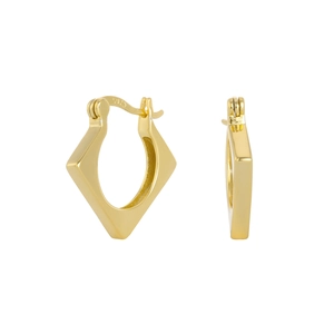 Macro shot of gold geometric rhombus earrings showing the S925 hallmark engraving