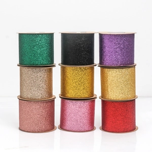 Multi-color Christmas glitter ribbon rolls for gift wrapping and holiday decorations
